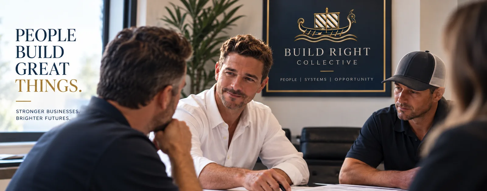 Build Right Collective founder Daniel Tewksbury meeting with business leaders